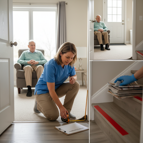 Caregiver conducting home safety assessment for dementia patient