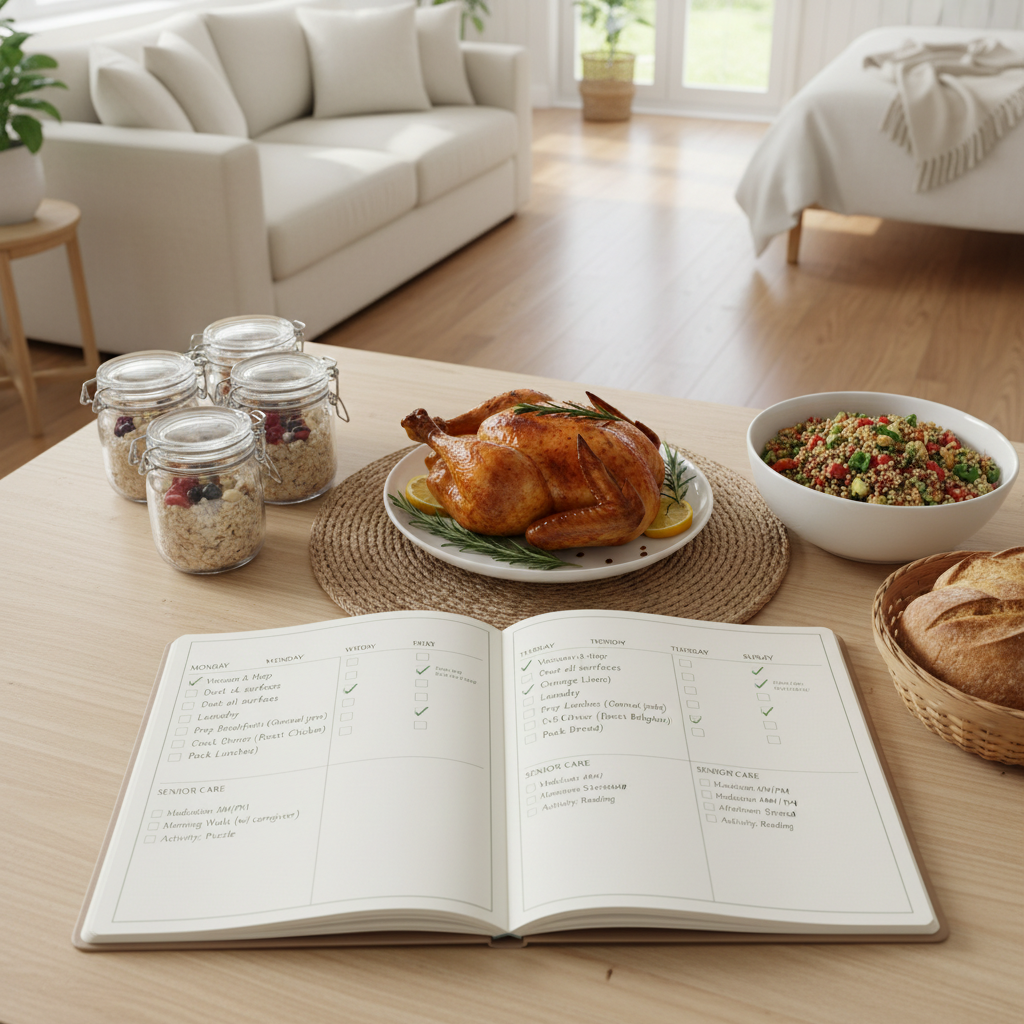Weekly planner with housekeeping and meal prep tasks