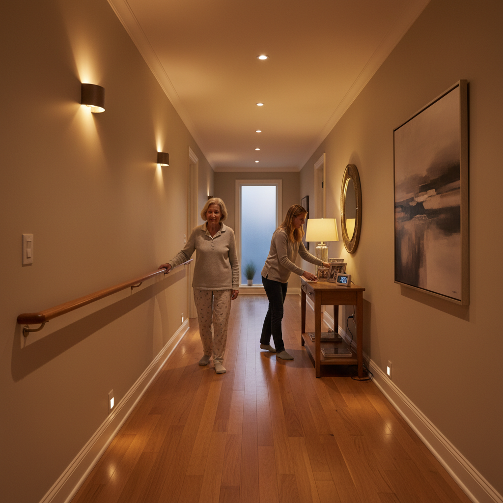 Safe and tidy home hallway at evening