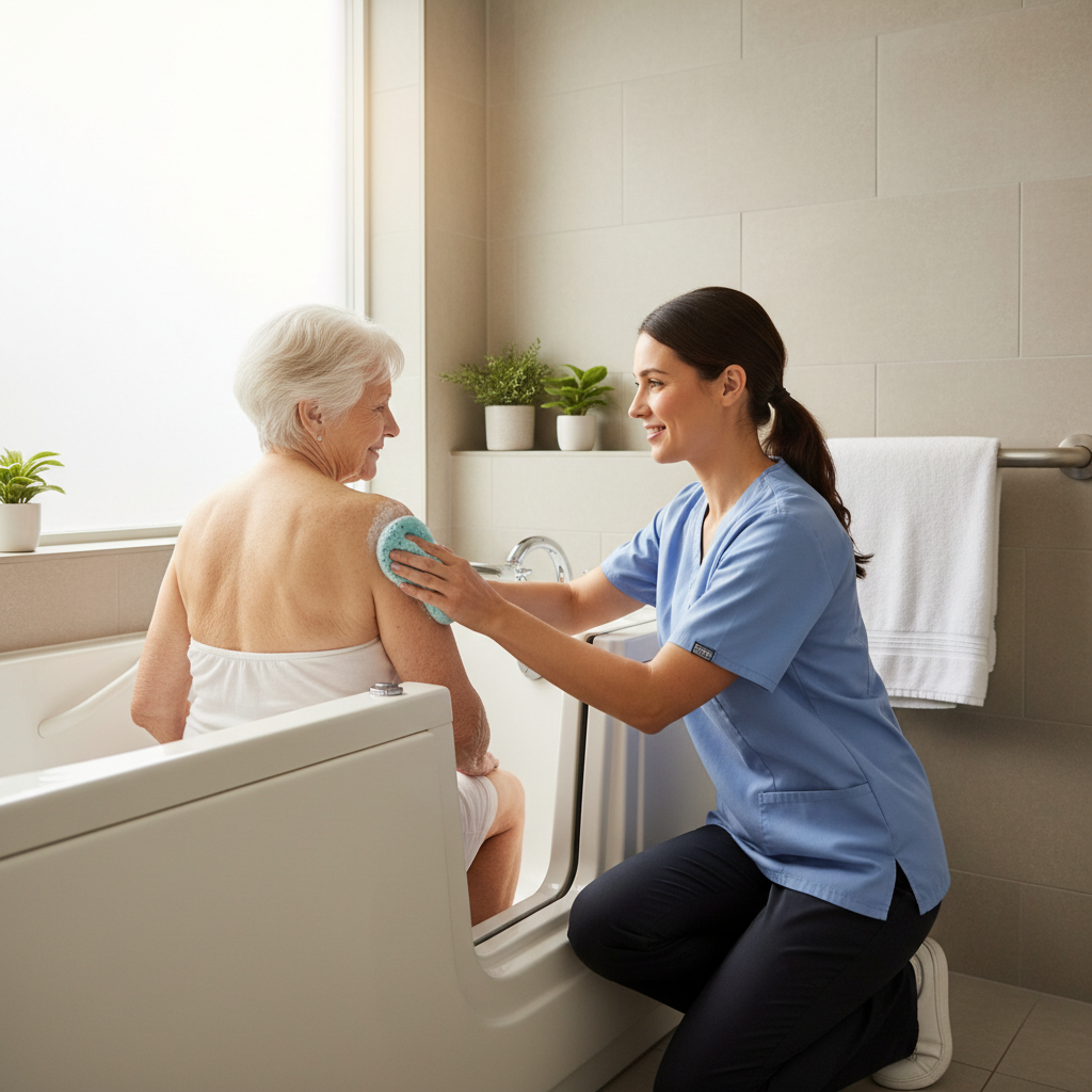 Professional caregiver providing personal hygiene care