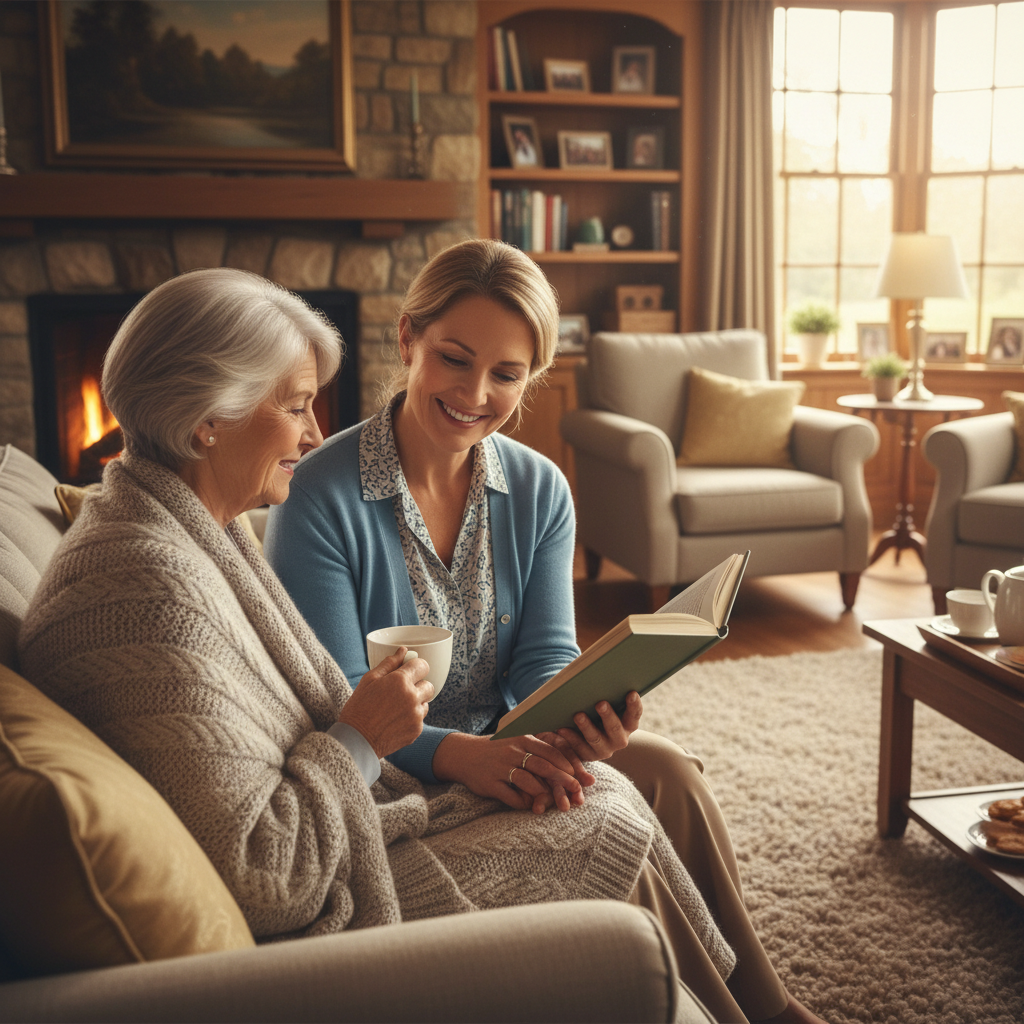 Professional caregiver providing companionship during respite care visit